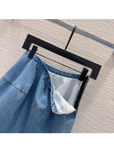 Loewe Denim Contrast-Trim Mini Skirt in Blue