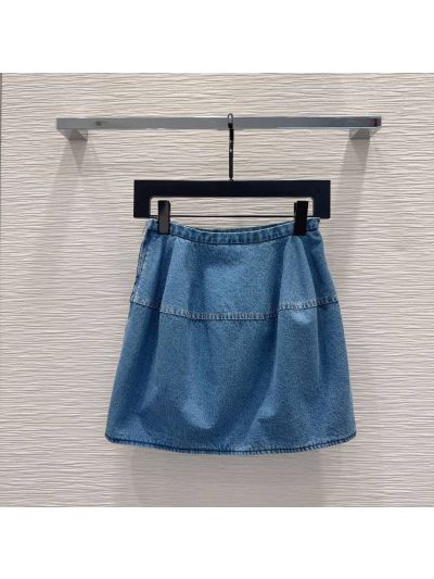 Loewe Denim Contrast-Trim Mini Skirt in Blue