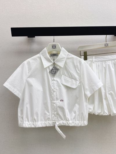 Loewe Embroidered Button-Front Shirt in White