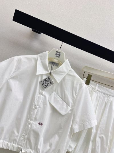 Loewe Embroidered Button-Front Shirt in White