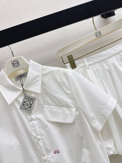 Loewe Embroidered Button-Front Shirt in White
