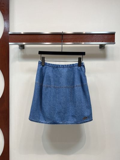 Loewe Embroidered Denim Mini Skirt in Blue