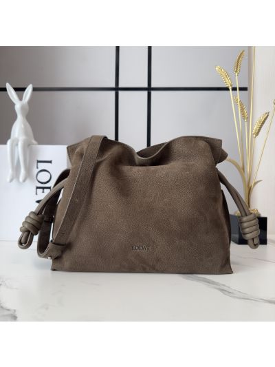 Loewe Flamenco Medium Clutch Bag in Dark Brown Suede