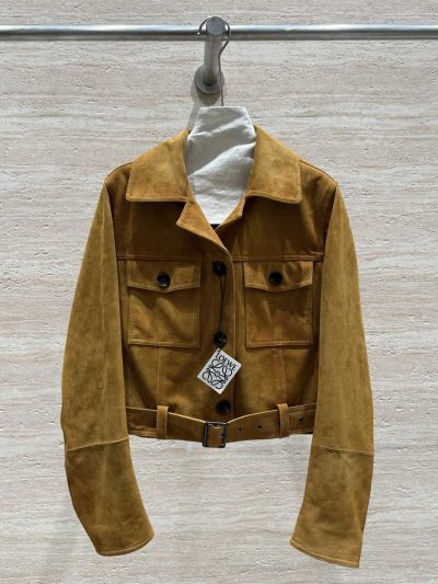 Loewe Leather Button-Front Jacket in Mustard