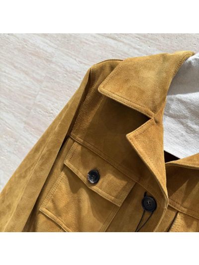 Loewe Leather Button-Front Jacket in Mustard