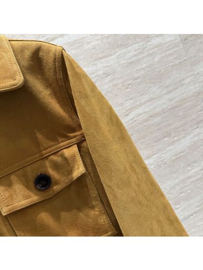 Loewe Leather Button-Front Jacket in Mustard