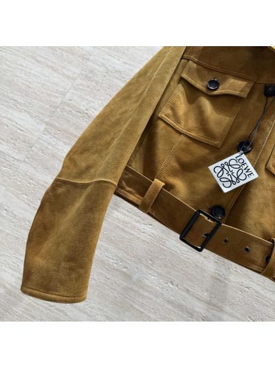 Loewe Leather Button-Front Jacket in Mustard