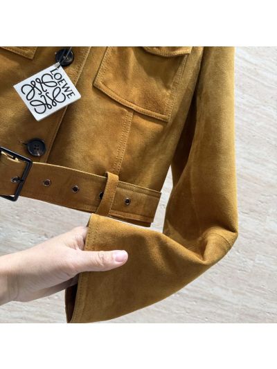 Loewe Leather Button-Front Jacket in Mustard