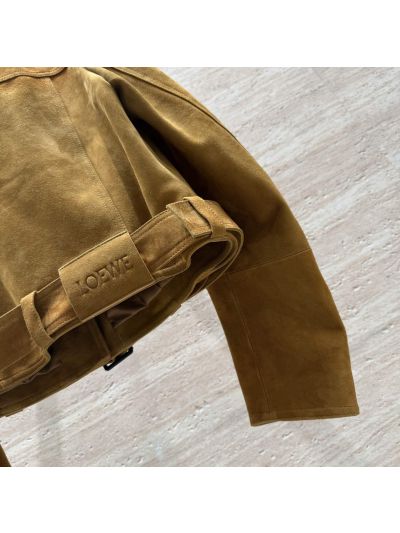 Loewe Leather Button-Front Jacket in Mustard