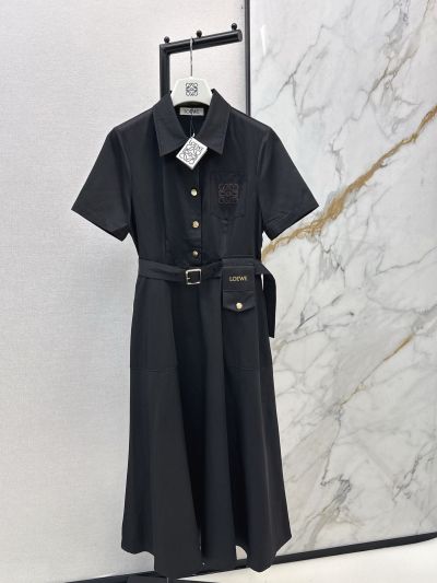Loewe Short Sleeve Embroidered Dress in Black