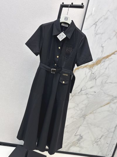 Loewe Short Sleeve Embroidered Dress in Black