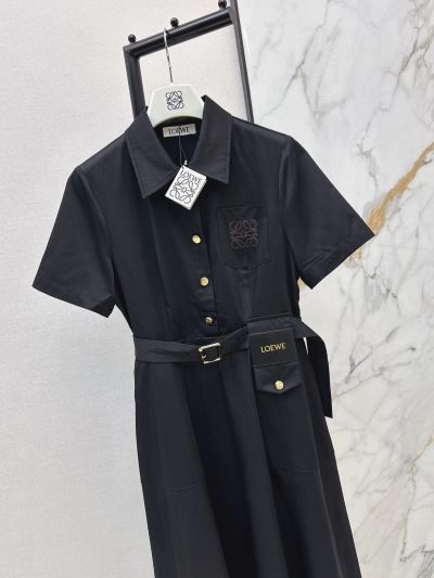 Loewe Short Sleeve Embroidered Dress in Black