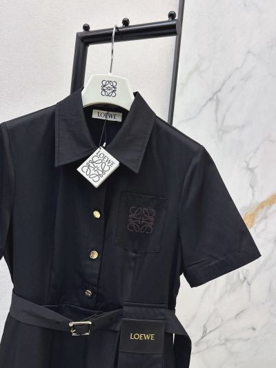 Loewe Short Sleeve Embroidered Dress in Black