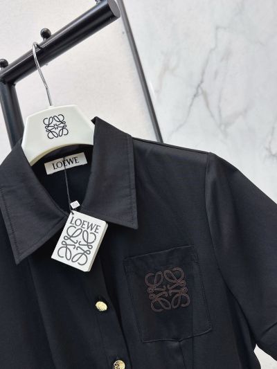 Loewe Short Sleeve Embroidered Dress in Black