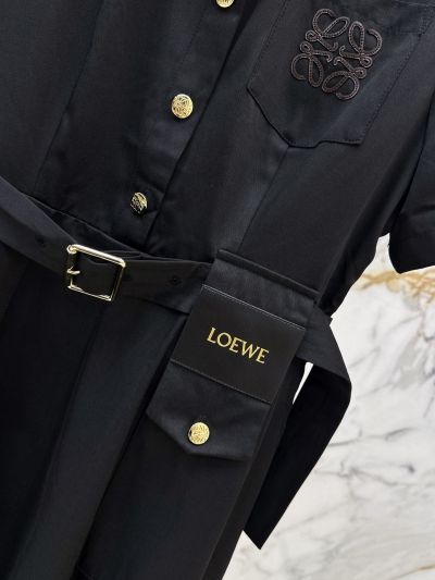 Loewe Short Sleeve Embroidered Dress in Black