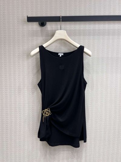 Loewe Sleeveless Embroidered Top in Navy and White