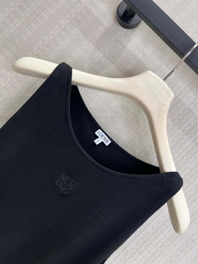 Loewe Sleeveless Embroidered Top in Navy and White