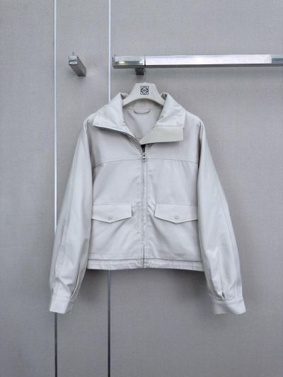 Loewe Stand Collar Button-Front Jacket in White