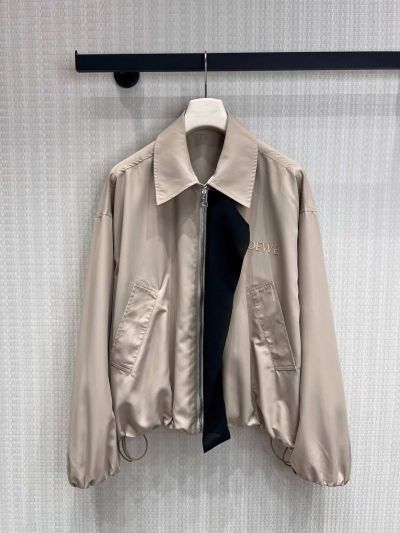 Loewe Turn-Down Collar Embroidered Jacket in Beige