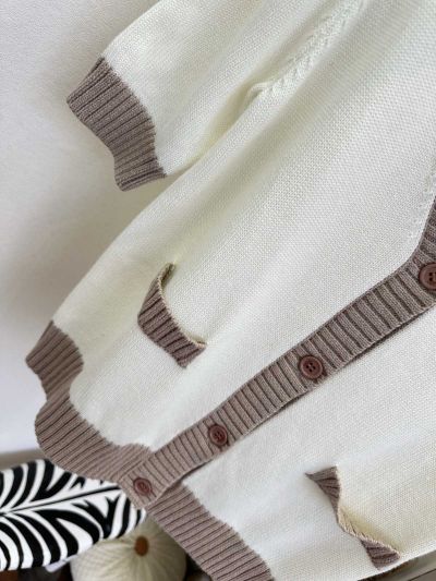 Loewe V-Neck Embroidered Cardigan in White and Beige