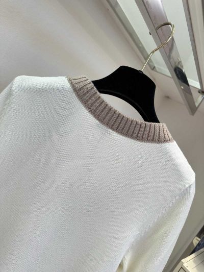 Loewe V-Neck Embroidered Cardigan in White and Beige