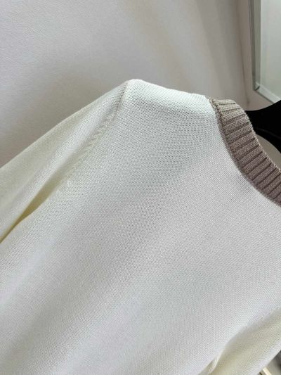Loewe V-Neck Embroidered Cardigan in White and Beige