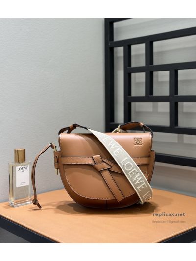 Loewe Gate Dual Small Bag Tan Embroidered Strap