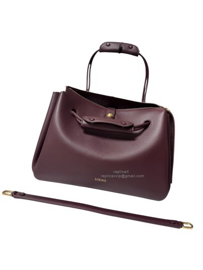 Loewe Large Madrid Shoulder Crossbody Top Handle Bag Burgundy Supple Calfskin 