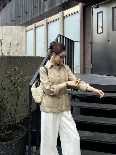 Loro Belted Button-Front Jacket in Beige