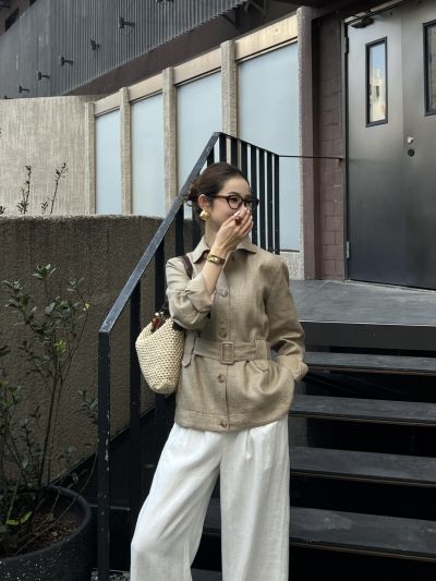 Loro Belted Button-Front Jacket in Beige