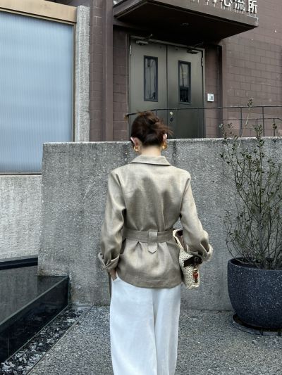 Loro Belted Button-Front Jacket in Beige