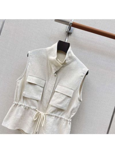 Loro Piana Embroidered Drawstring Coat in Beige