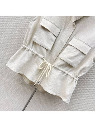 Loro Piana Embroidered Drawstring Coat in Beige