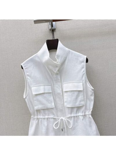 Loro Piana Embroidered Drawstring Coat in White
