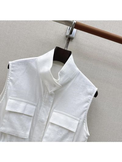 Loro Piana Embroidered Drawstring Coat in White