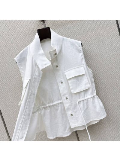 Loro Piana Embroidered Drawstring Coat in White