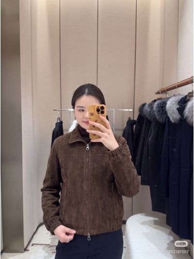 Loro Piana Long Sleeve Stand Collar Jacket in Brown