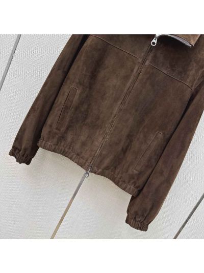 Loro Piana Plaid Leather Coat in Brown