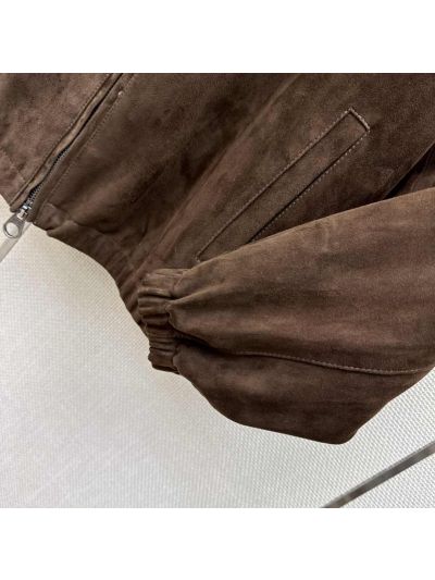 Loro Piana Plaid Leather Coat in Brown