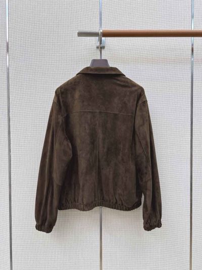 Loro Piana Plaid Leather Coat in Brown