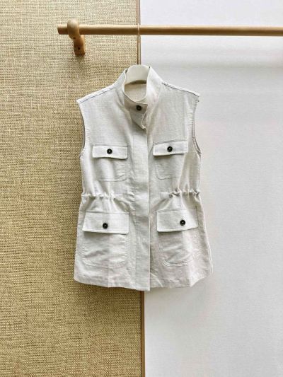 Loro Piana Stand Collar Sleeveless Set in White
