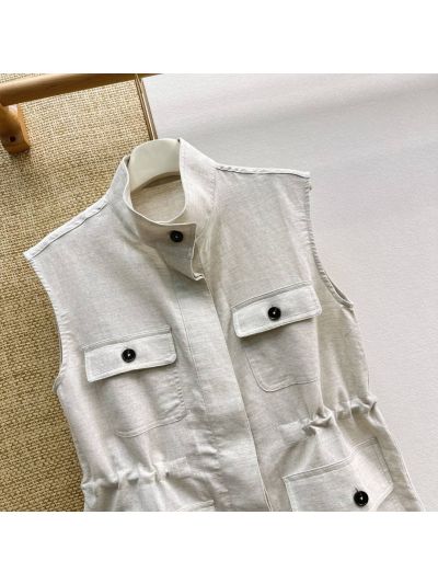 Loro Piana Stand Collar Sleeveless Set in White