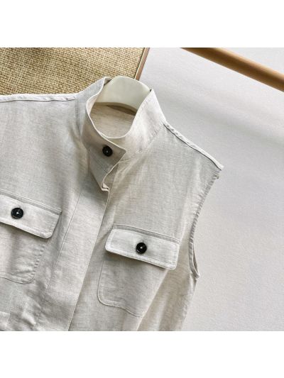 Loro Piana Stand Collar Sleeveless Set in White