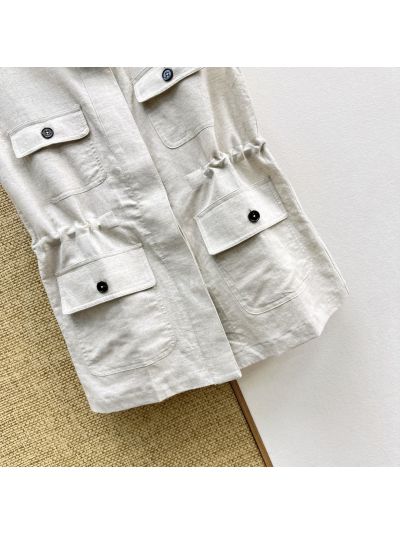 Loro Piana Stand Collar Sleeveless Set in White