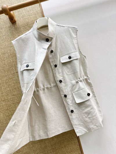 Loro Piana Stand Collar Sleeveless Set in White