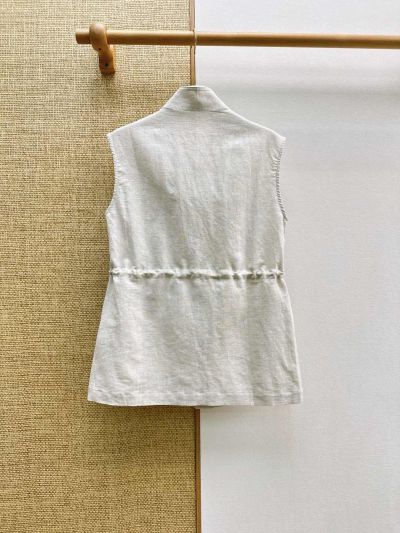 Loro Piana Stand Collar Sleeveless Set in White