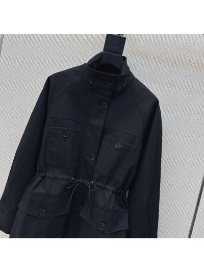 Loro Piana Turn-Down Collar Button-Front Coat in Navy