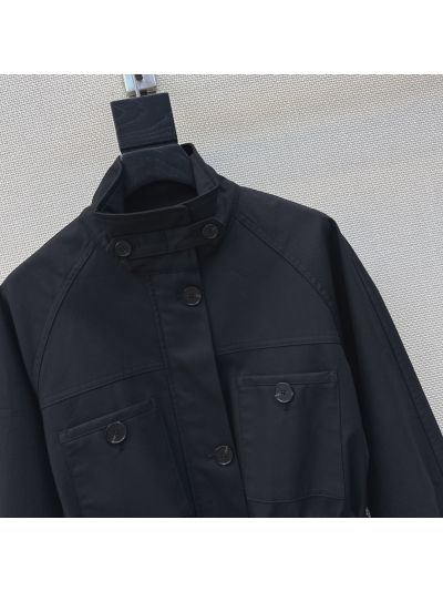 Loro Piana Turn-Down Collar Button-Front Coat in Navy