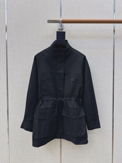 Loro Piana Turn-Down Collar Button-Front Coat in Navy