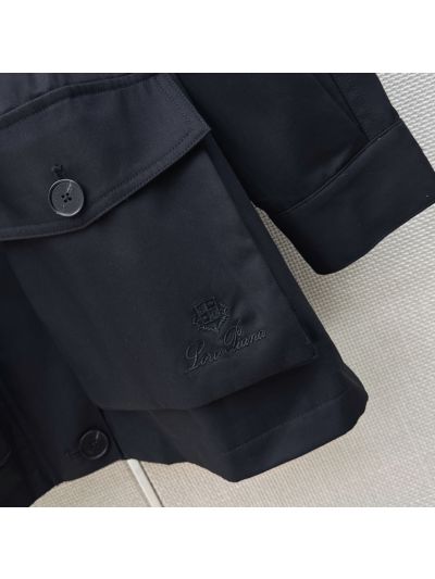 Loro Piana Turn-Down Collar Button-Front Coat in Navy